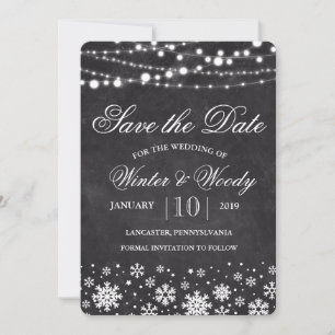 Winter-Schneeflocken-Kreide-Einladung zum Speicher Save The Date