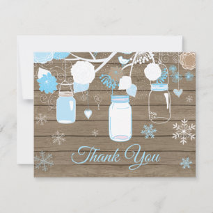 Winter-Schneeflocken-Mason-Glas Blau Danke-Karte Dankeskarte