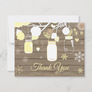 Winter-Schneeflocken-Mason-Glas-Gelbes-Dankeschön- Dankeskarte