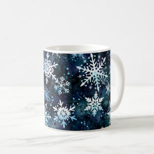 Winter-Schneeflocken Tiefblaue Magische Nacht Kaffeetasse
