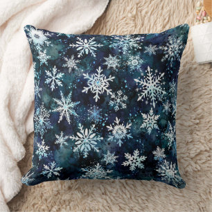 Winter-Schneeflocken Tiefblaue Magische Nacht Kissen