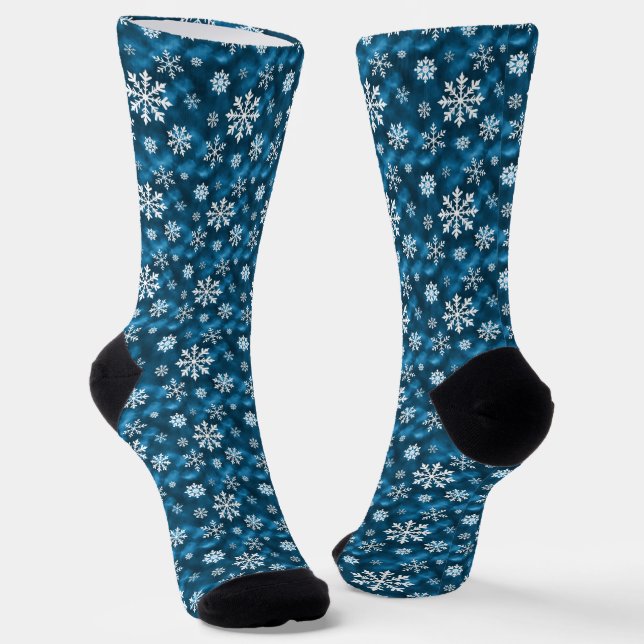 Winter-Schneeflockenmuster auf kühlem Blau Socken (Gewinkelt)