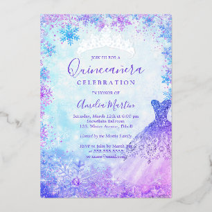 Winter-Schneeglöckchen Lila Rosa Blau Quinceanera Folieneinladung