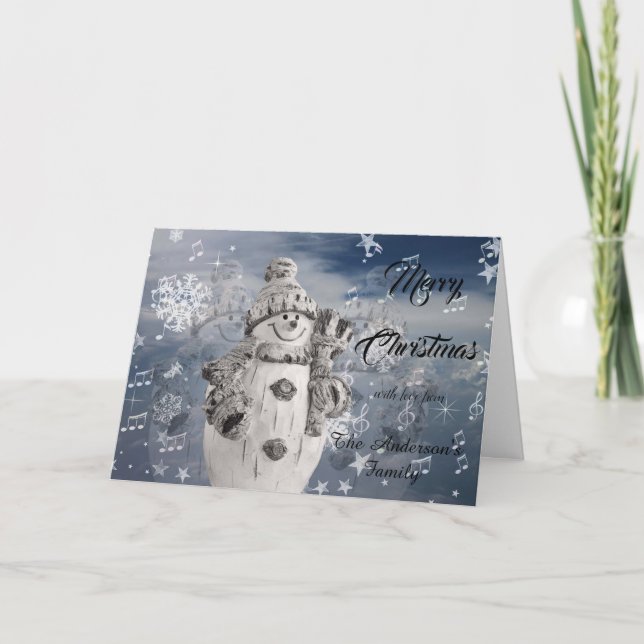 Winter Schneemann Grau Weiß Frohe Weihnachten gekl Karte (Vorderseite)