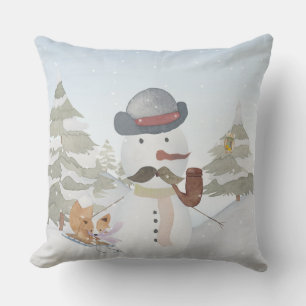 Winter Schneemann Tier Schnee Tier Illustration Kissen Für Draußen