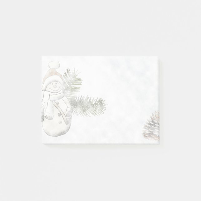Winter-Schneemann u. Pinecone Feiertag Post-it Klebezettel (Vorderseite)