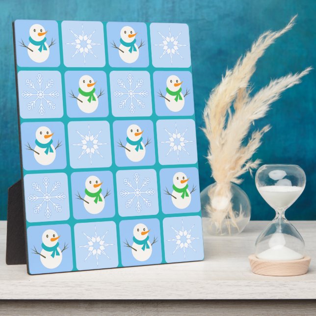 Winter Schneemann und Schneeflocken Fotoplatte (Seite)