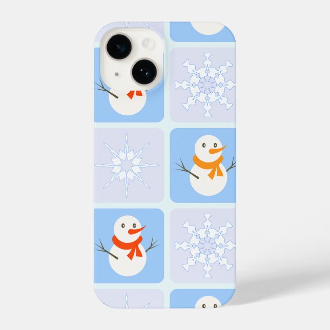 Winter Schneemann und Schneeflocken iPhone 14 Hülle (Rückseite)