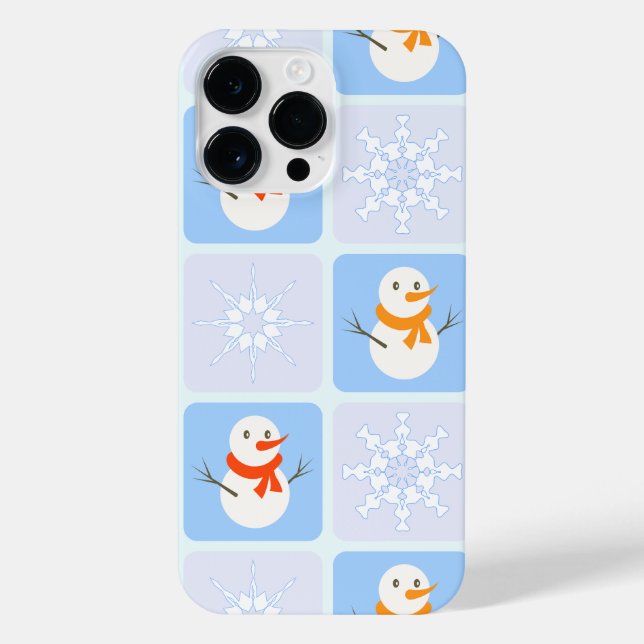 Winter Schneemann und Schneeflocken iPhone 14 Pro Max Hülle (Rückseite)