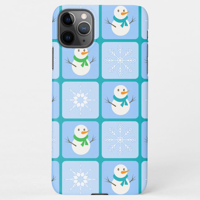 Winter Schneemann und Schneeflocken iPhone Hülle (Rückseite)