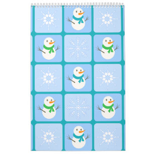 Winter Schneemann und Schneeflocken Kalender