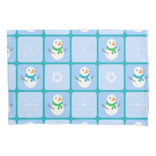 Winter Schneemann und Schneeflocken Kissenbezug
