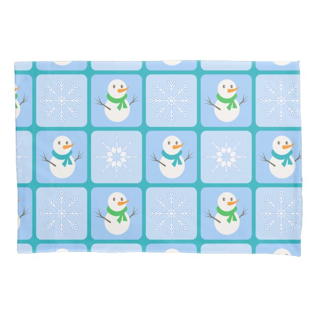 Winter Schneemann und Schneeflocken Kissenbezug (Vorderseite-Links)