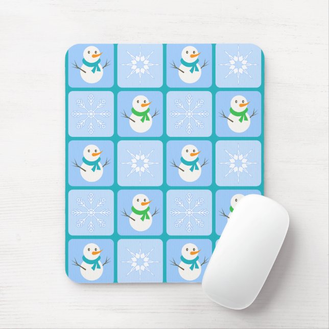 Winter Schneemann und Schneeflocken Mousepad (Mit Mouse)