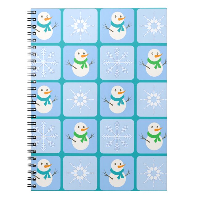 Winter Schneemann und Schneeflocken Notizblock (Vorderseite)