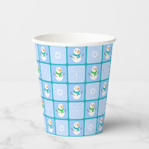 Winter Schneemann und Schneeflocken Pappbecher