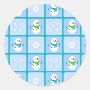 Winter Schneemann und Schneeflocken Runder Aufkleber