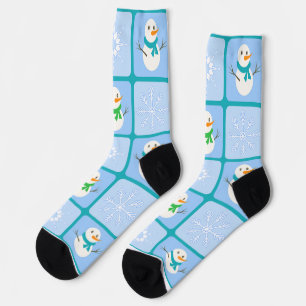Winter Schneemann und Schneeflocken Socken