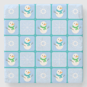 Winter Schneemann und Schneeflocken Steinuntersetzer