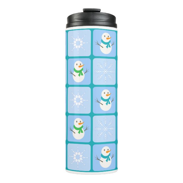 Winter Schneemann und Schneeflocken Thermosbecher (Vorderseite)