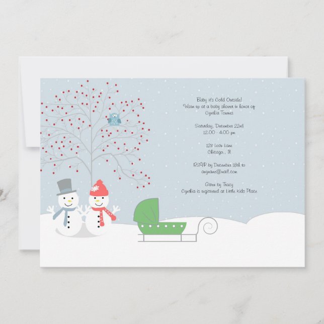 Winter-Schneemänner und Wagen-Babyparty-Einladung Einladung (Vorderseite)