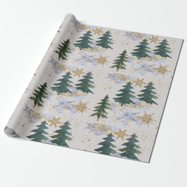 Winter-Schneesturm in Tannenwälder Geschenkpapier (Ungerollt)