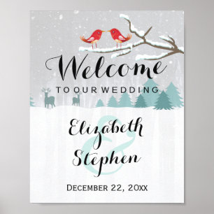 Winter-Schneewunderland Vögel Rentiere Hochzeitssc Poster
