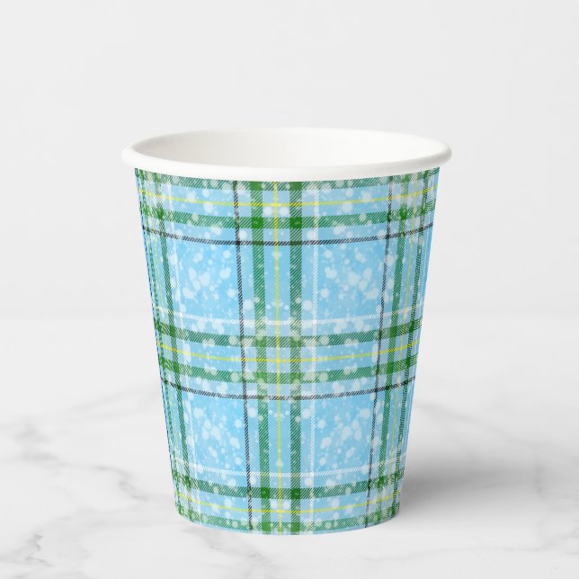 Winter-Schottenkaro-Design  Pappbecher (Vorderseite)