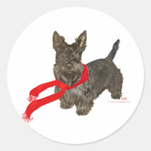 Winter-Scottie in Wam-Schal Runder Aufkleber