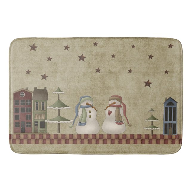 Winter Segeln Folkart Snowmen Couple Badematte (Vorderseite)
