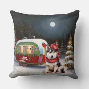 Winter Siberian Husky Caravan Weihnachtsabenteuer Kissen