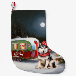 Winter Siberian Husky Caravan Weihnachtsabenteuer Kleiner Weihnachtsstrumpf