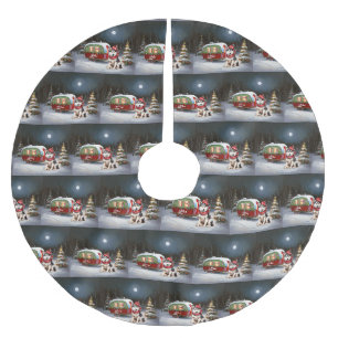 Winter Siberian Husky Caravan Weihnachtsabenteuer Polyester Weihnachtsbaumdecke
