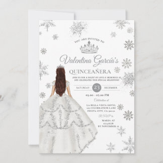 Winter Silber Quinceañera 15 Jahre Schneeflocken P Einladung