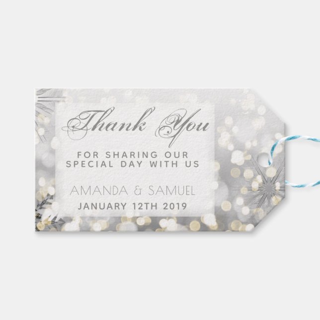 Winter Silver and Gold Sparkle Wedding Geschenkanhänger (Vorderseite (Horizontal))