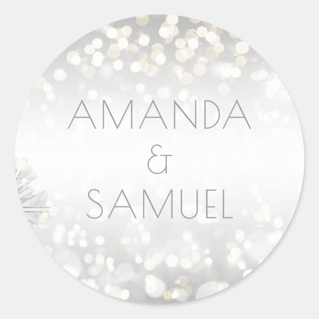 Winter Silver and Gold Sparkle Wedding Runder Aufkleber (Vorderseite)