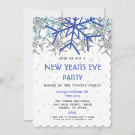 Winter Silver Blue Snowflake SILVESTER PARTY Einladung