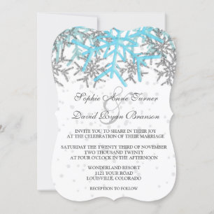 Winter Silver Blue Snowflakes Hochzeit Einladung