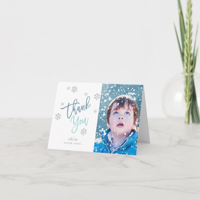 Winter Silver Glitzer Snowflake Danke Foto (Vorderseite)