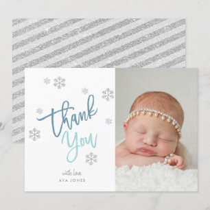 Winter Silver Glitzer Snowflake Danke Foto Einladung