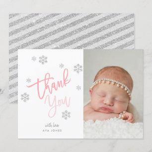 Winter Silver Glitzer Snowflake Danke Foto Einladung