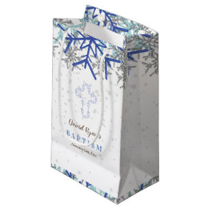 Winter Silver Navy Blue Snowflake Taufe einladen Kleine Geschenktüte