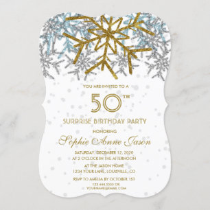 Winter Silver Pink Blue Snowflakes 50. GEBURTSTAG Einladung
