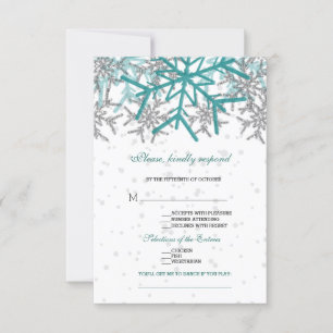 Winter Silver Turquoise Schneeflocken Hochzeit RSVP Karte