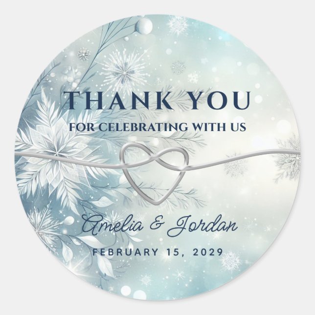 Winter Silver Wedding Danke Runder Aufkleber (Vorderseite)