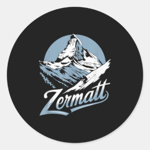 Winter-Ski-Abenteuer, Zermatt Bergski-Spaß Runder Aufkleber
