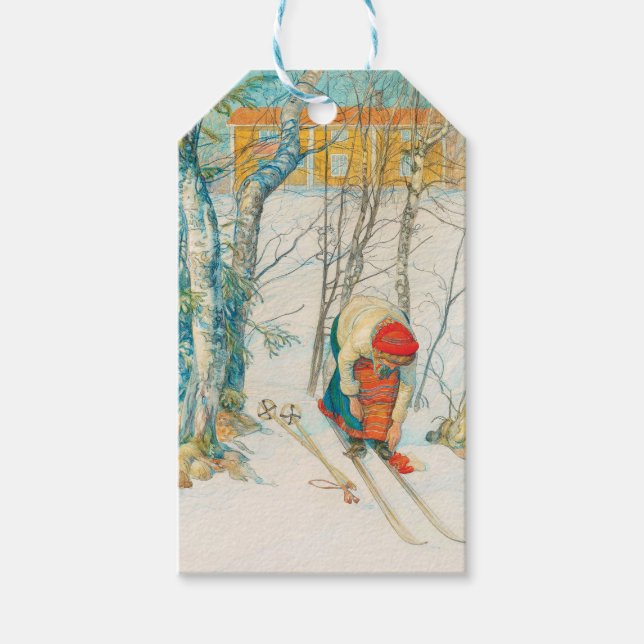 Winter Ski von Carl Larsson Geschenkanhänger (Vorderseite)
