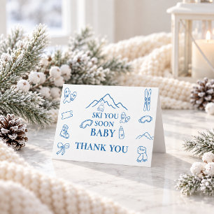 Winter Ski You Soon Blue Boy Baby Shower Dankeskarte