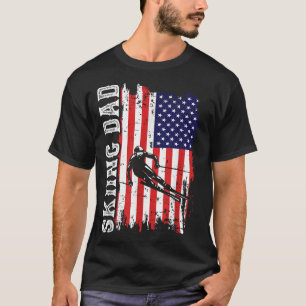Winter Skifahren Vater Für Liebhaber Ski USA Flagg T-Shirt