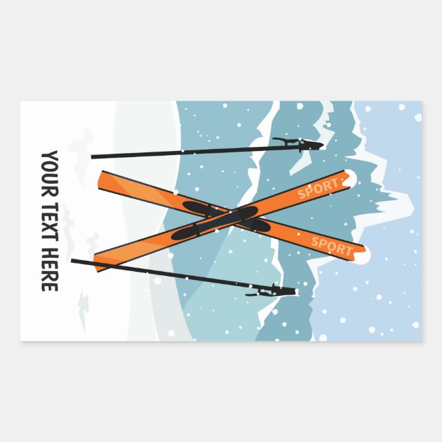 Winter Skiing benutzerdefinierte Textaufkleber Rechteckiger Aufkleber (Vorderseite)
